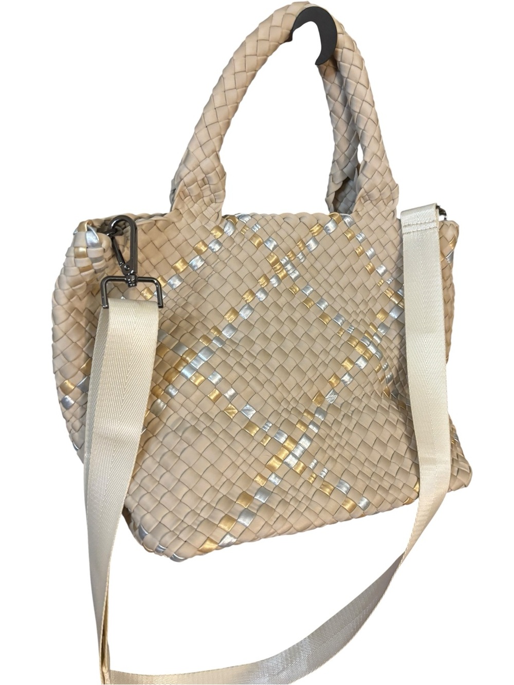 Parker & Hyde Beige Metallic Woven Tote Bag and Strap - Picture 2 of 10